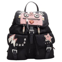 PRADA Tessuto Robot pink saffiano leather patchwork studded nylon backpack
