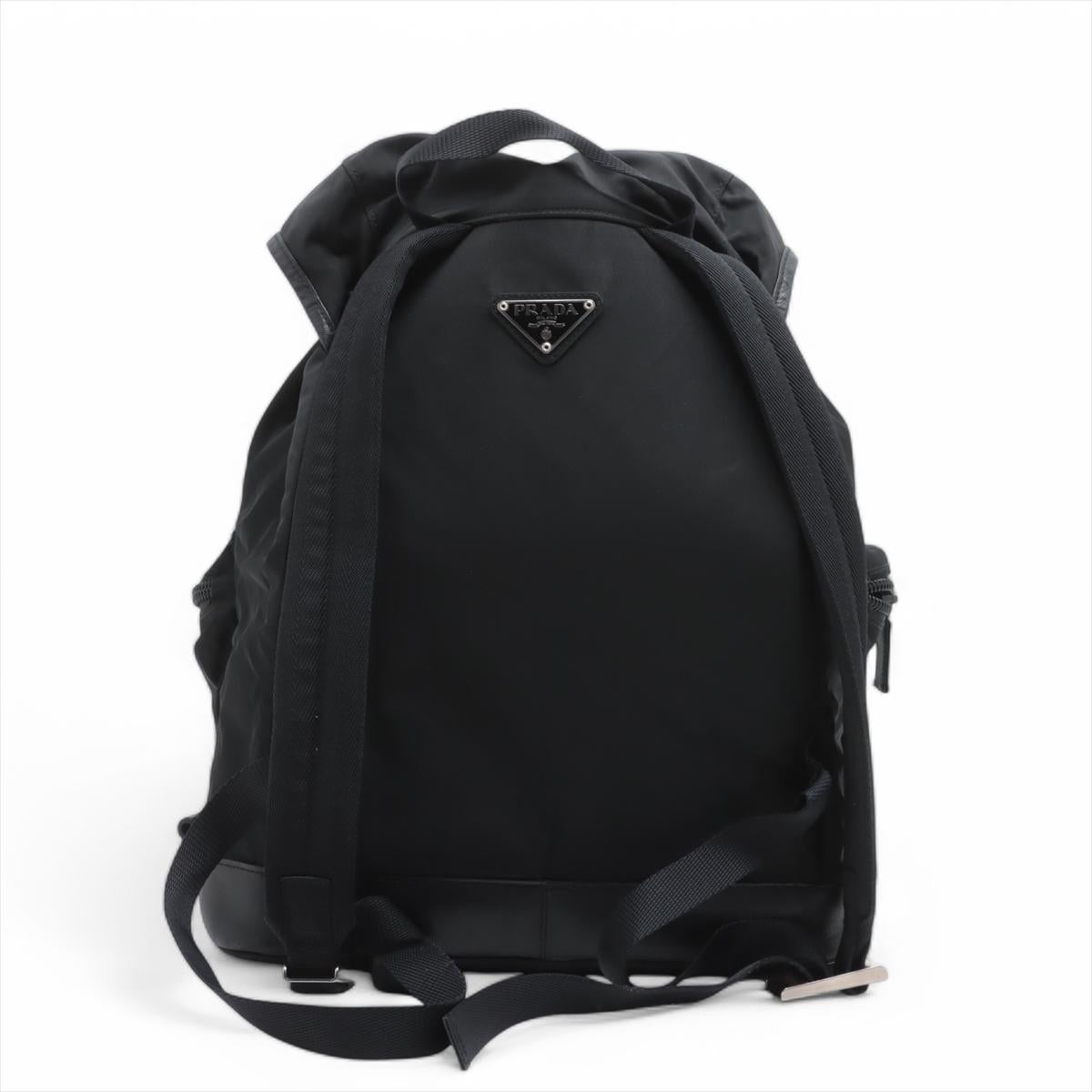 Noir Prada Tessuto Saffiano Nylon Leather Drawstring Backpack Black en vente