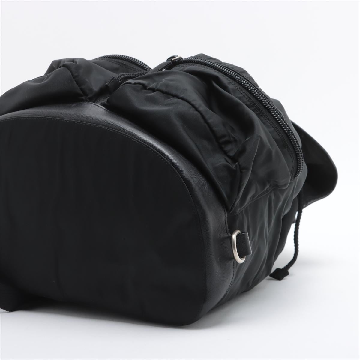 Prada Tessuto Saffiano Nylon Leather Drawstring Backpack Black Bon état - En vente à Humacao, PR