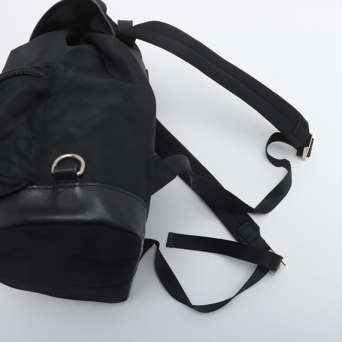 Prada Tessuto Saffiano Nylon Leather Drawstring Backpack Black en vente 2