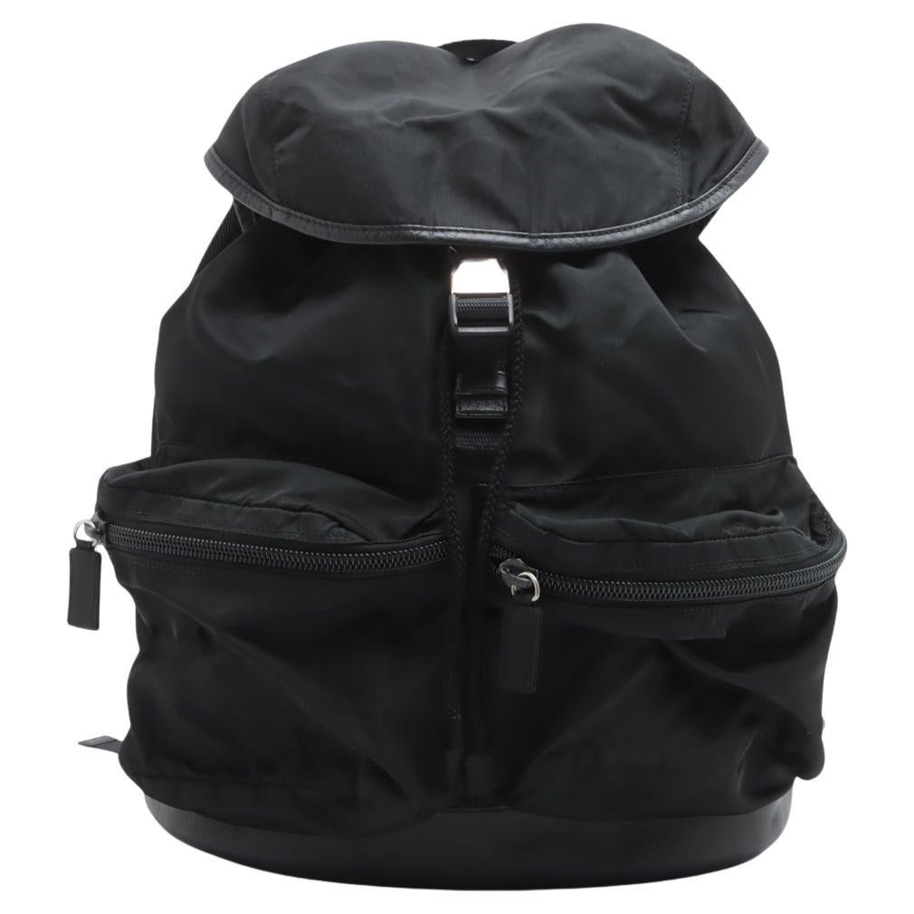 Prada Tessuto Saffiano Nylon Leather Drawstring Backpack Black