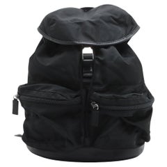 Prada Tessuto Saffiano Nylon Leather Drawstring Backpack Black