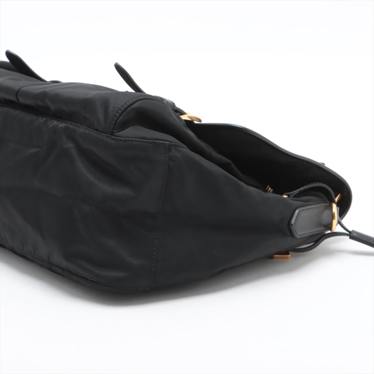 Women's Prada Tessuto Saffiano Nylon Leather Messenger Bag Black For Sale