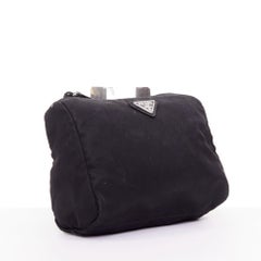 PRADA Tessuto triangle logo silver hardware classic black nylon cosmetic pouch
