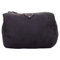 PRADA Tessuto triangle logo silver hardware classic black nylon cosmetic pouch