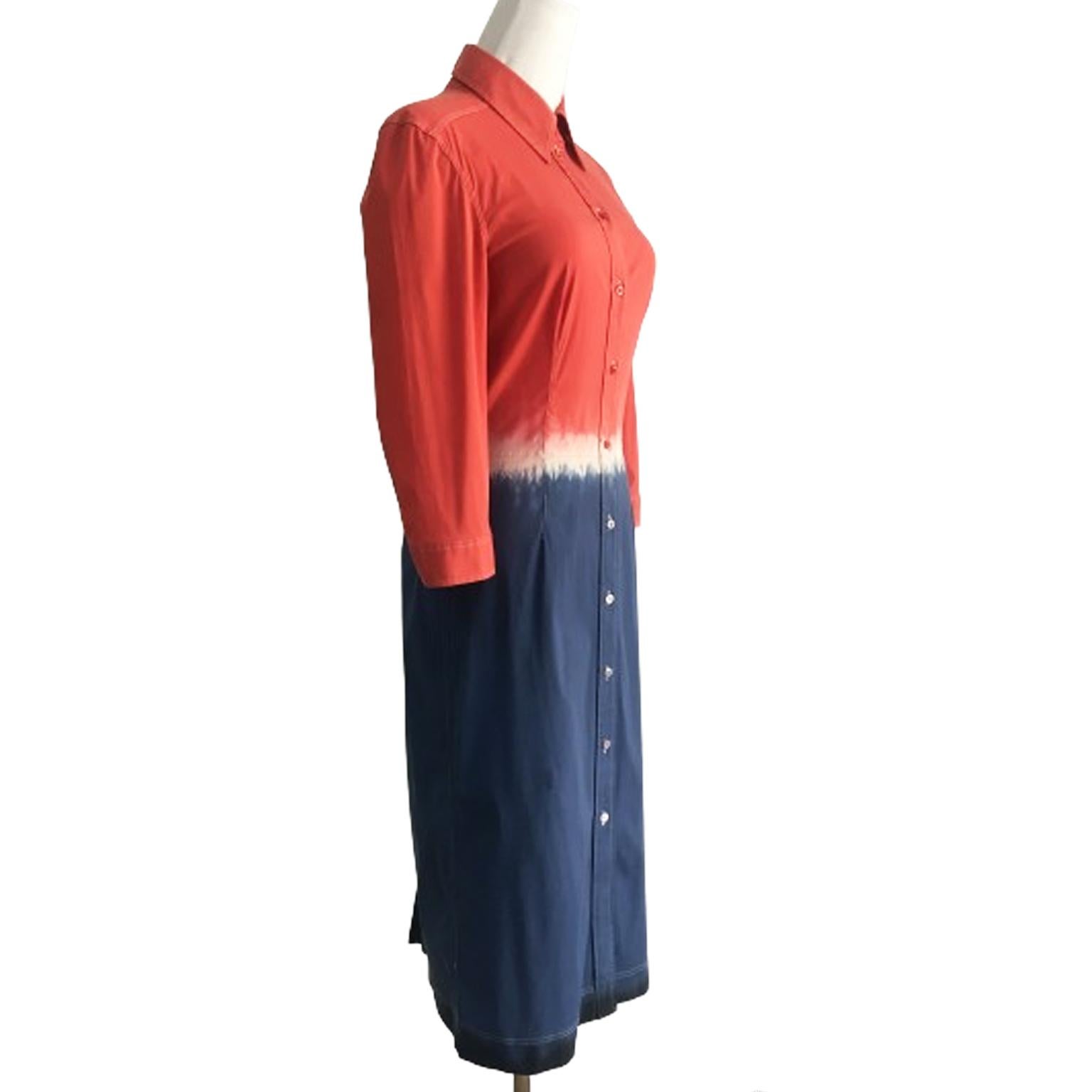 Prada Tie dye Red Blue Bicolour Shirt Dress SS 2004 In Good Condition For Sale In Berlin, DE