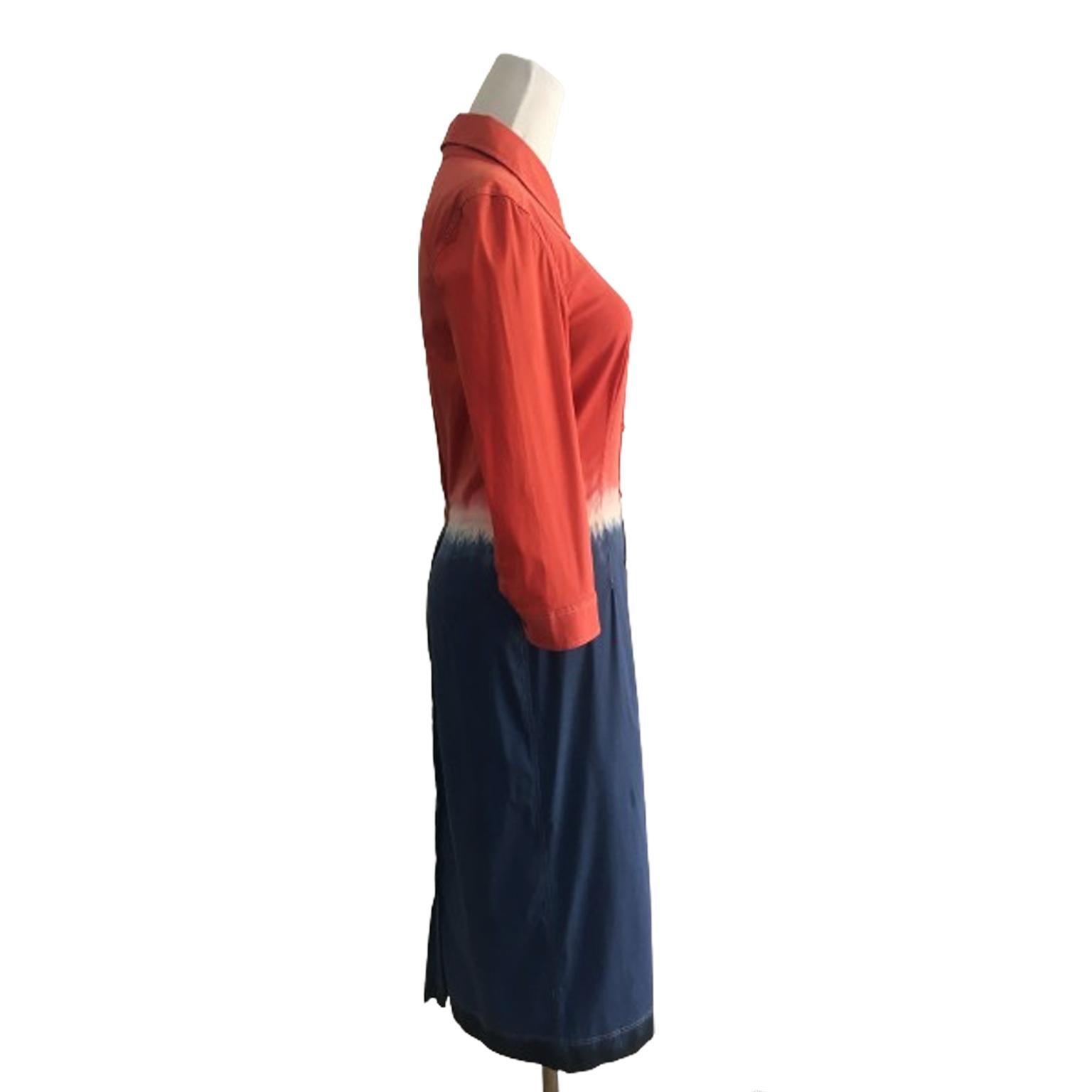 Women's Prada Tie dye Red Blue Bicolour Shirt Dress SS 2004 For Sale