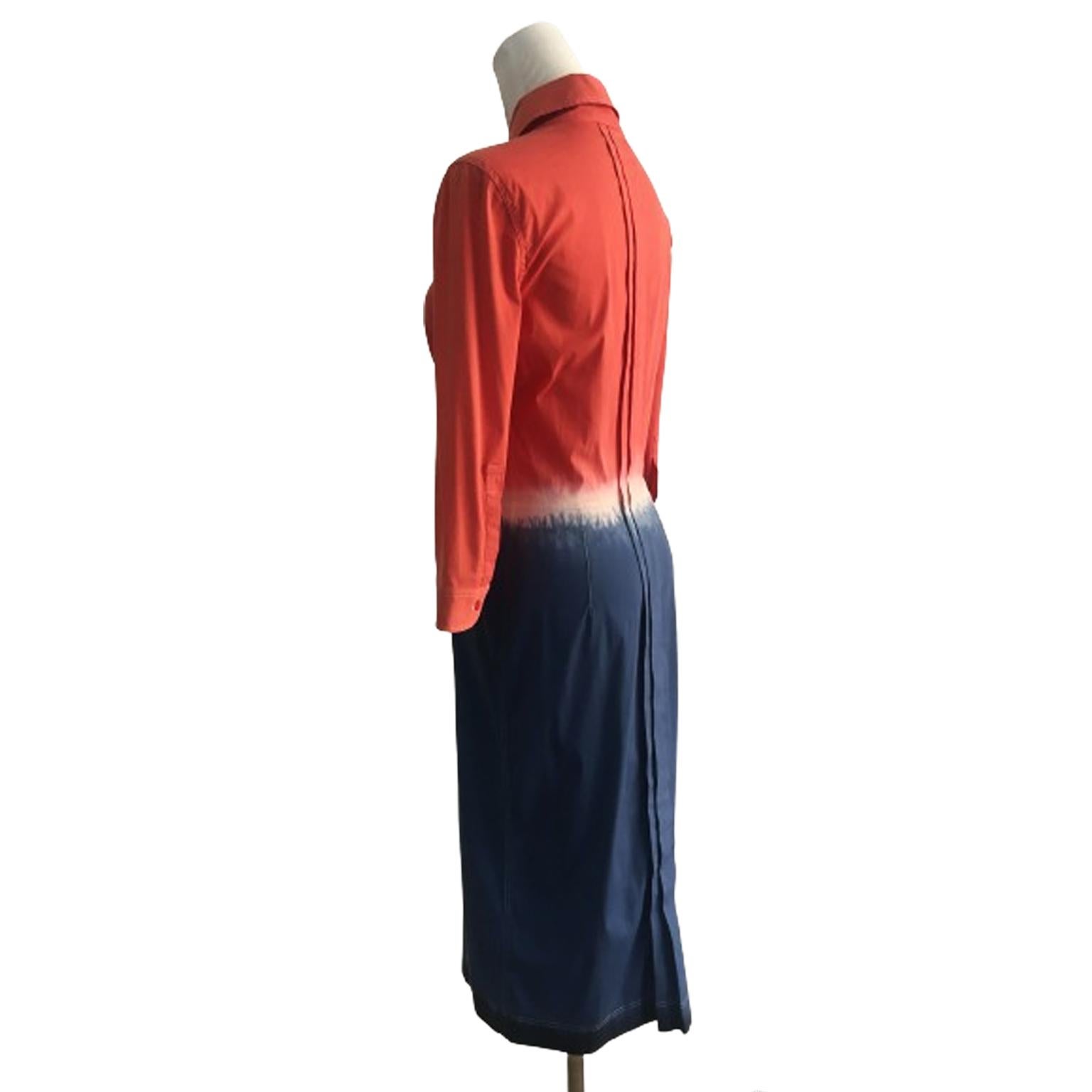 Prada Tie dye Red Blue Bicolour Shirt Dress SS 2004 For Sale 1