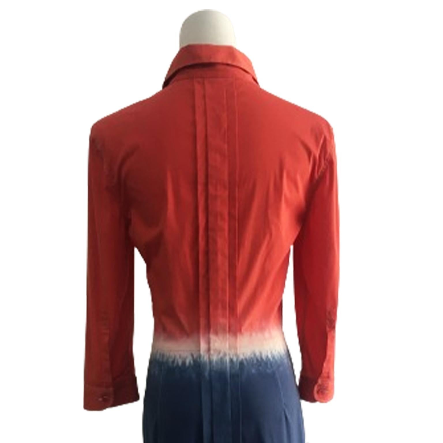 Prada Tie dye Red Blue Bicolour Shirt Dress SS 2004 For Sale 2
