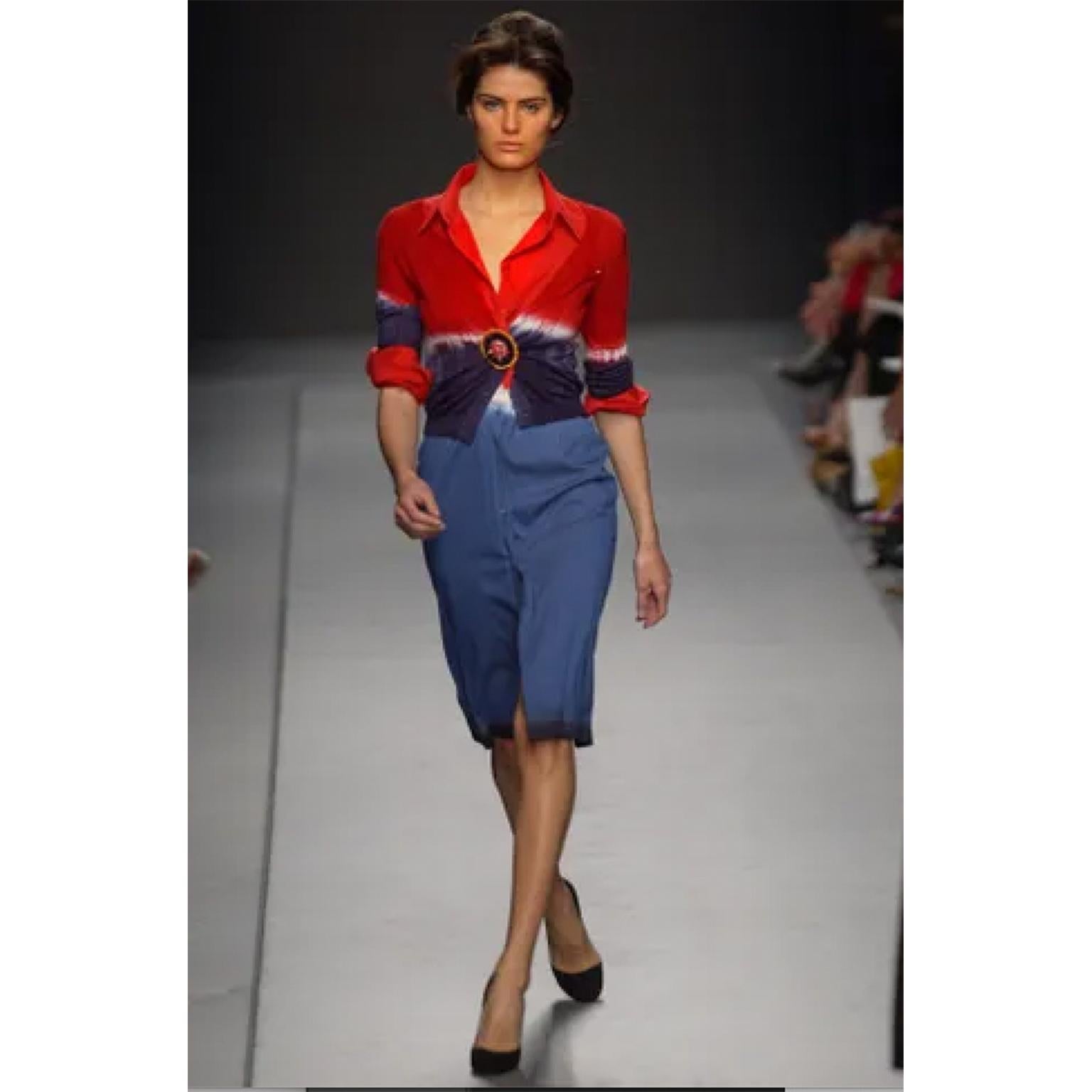 Prada Tie dye Red Blue Bicolour Shirt Dress SS 2004 For Sale 5