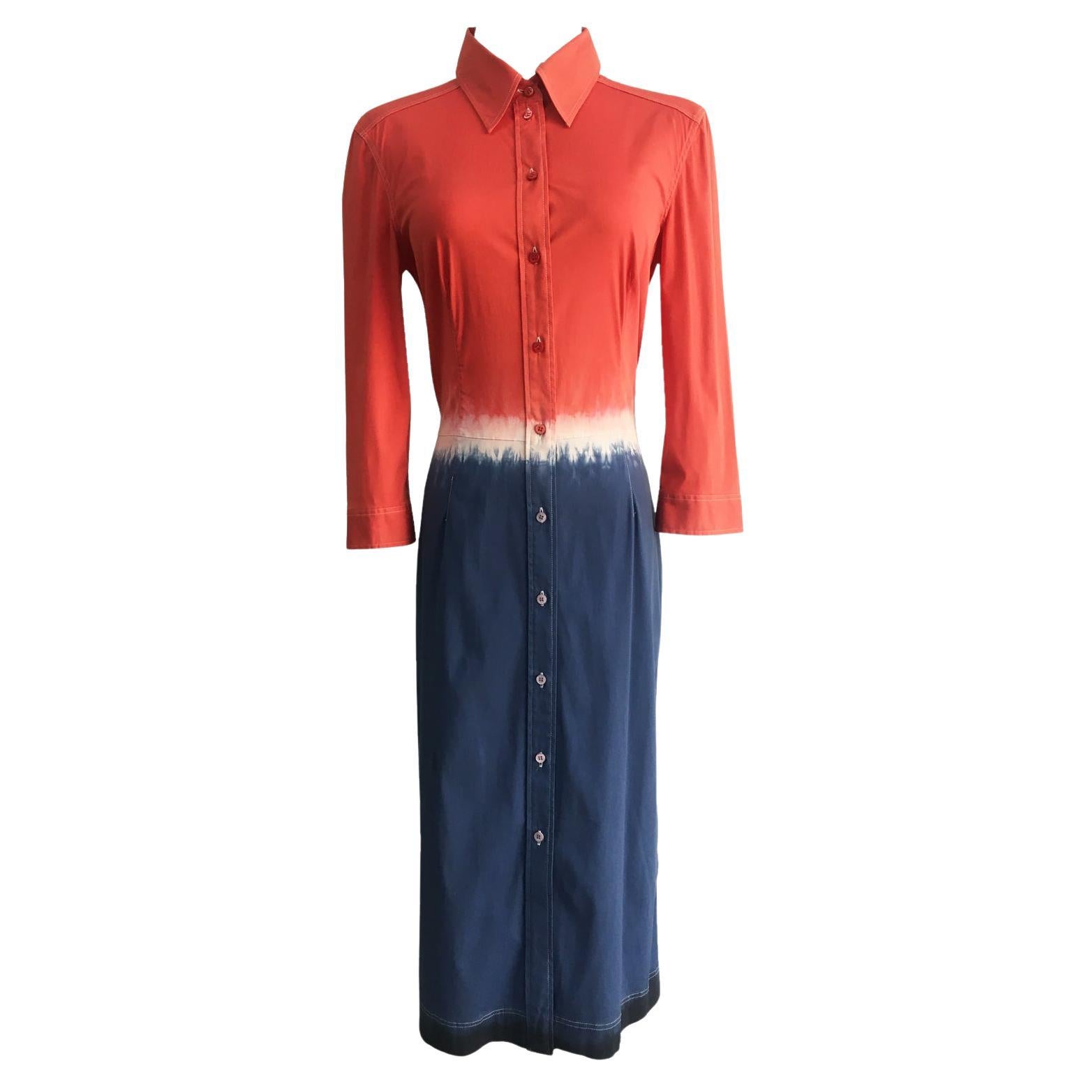 Prada Tie dye Red Blue Bicolour Shirt Dress SS 2004 For Sale