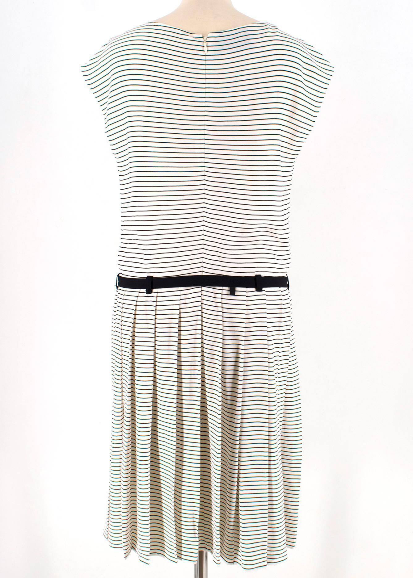 Gray Prada Tie-Waist Striped Crepe Dress - Size US 4 For Sale