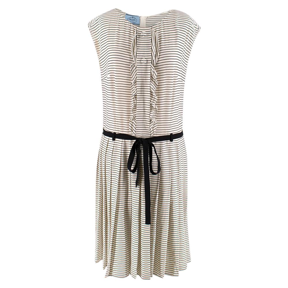 Prada Tie-Waist Striped Crepe Dress - Size US 4 For Sale