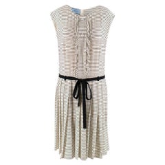 Prada Tie-Waist Striped Crepe Dress - Size US 4