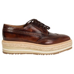 PRADA Tobacco brown MICROSOLE BRUSHED LEATHER DERBY Shoes 38.5