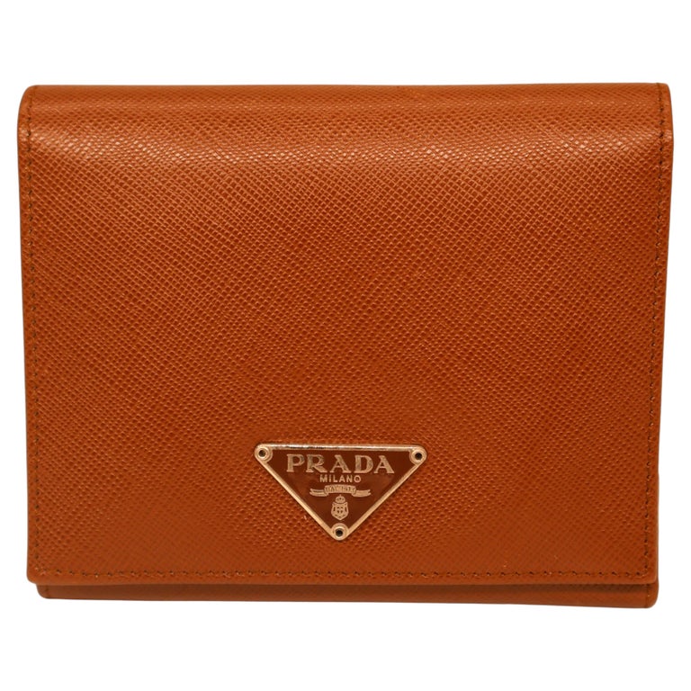 prada tobacco Prada Tobacco Saffiano Leather Portafoglio Tri-Fold Wallet, 2016. For Sale  at 1stDibs
