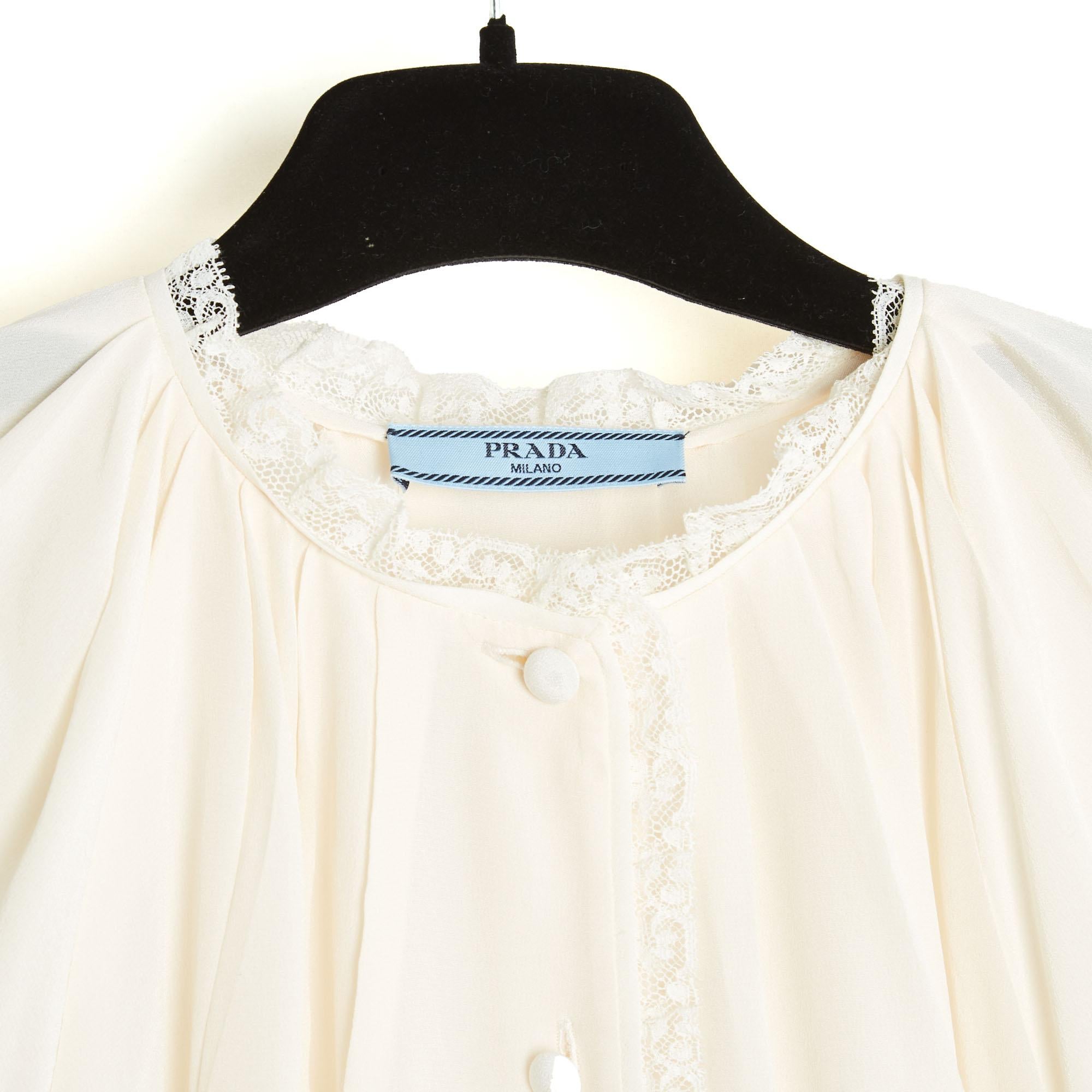 Bianco Prada Top FR36/38 Camicetta in seta ecru con maniche anteriori UK8/10 US6/8 in vendita