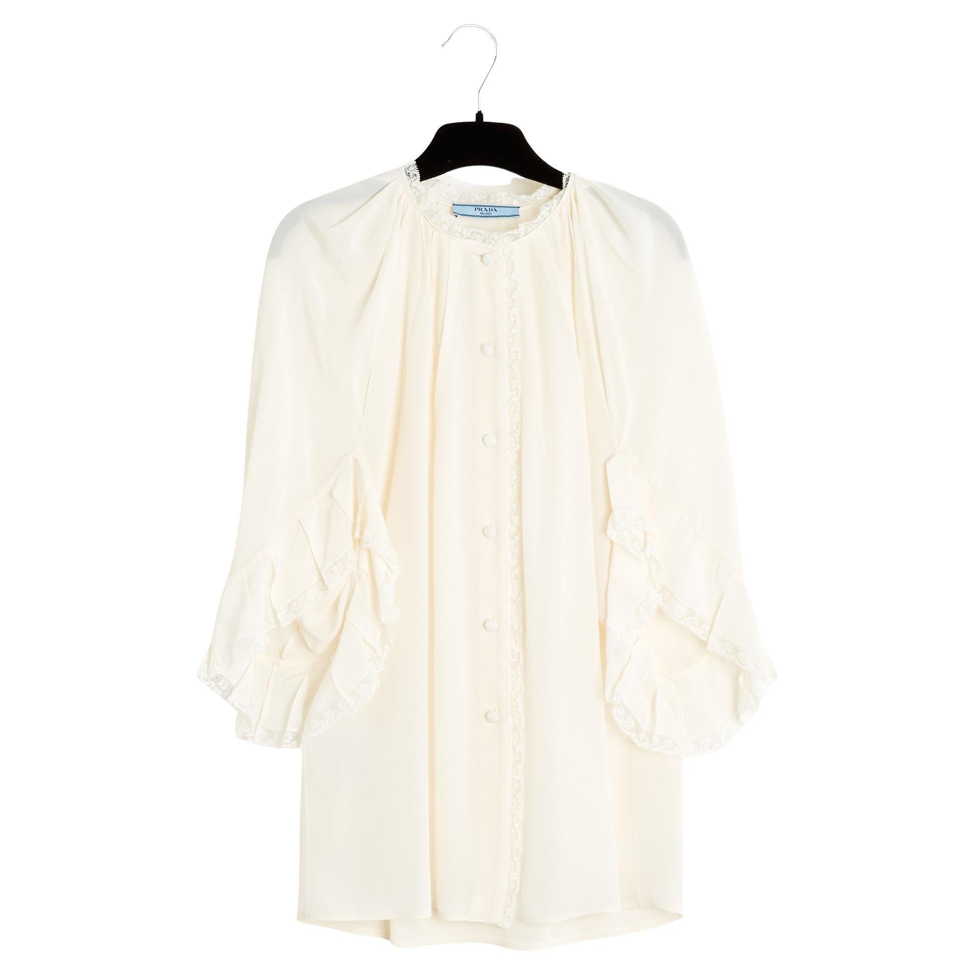 Prada Top FR36/38 Camicetta in seta ecru con maniche anteriori UK8/10 US6/8 in vendita