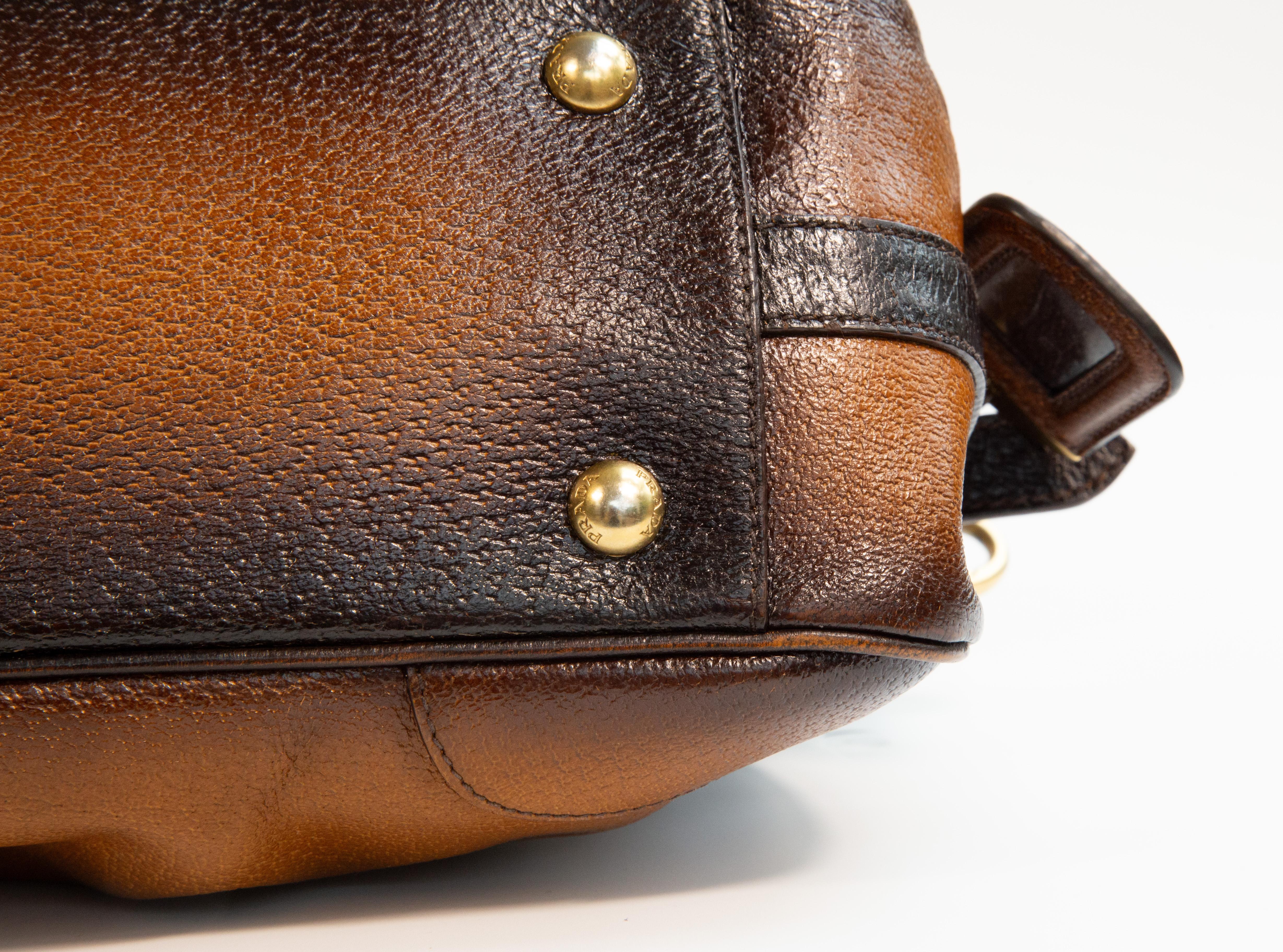 Prada Top Handle Bag Shoulder Bag in Brown Leather For Sale 7