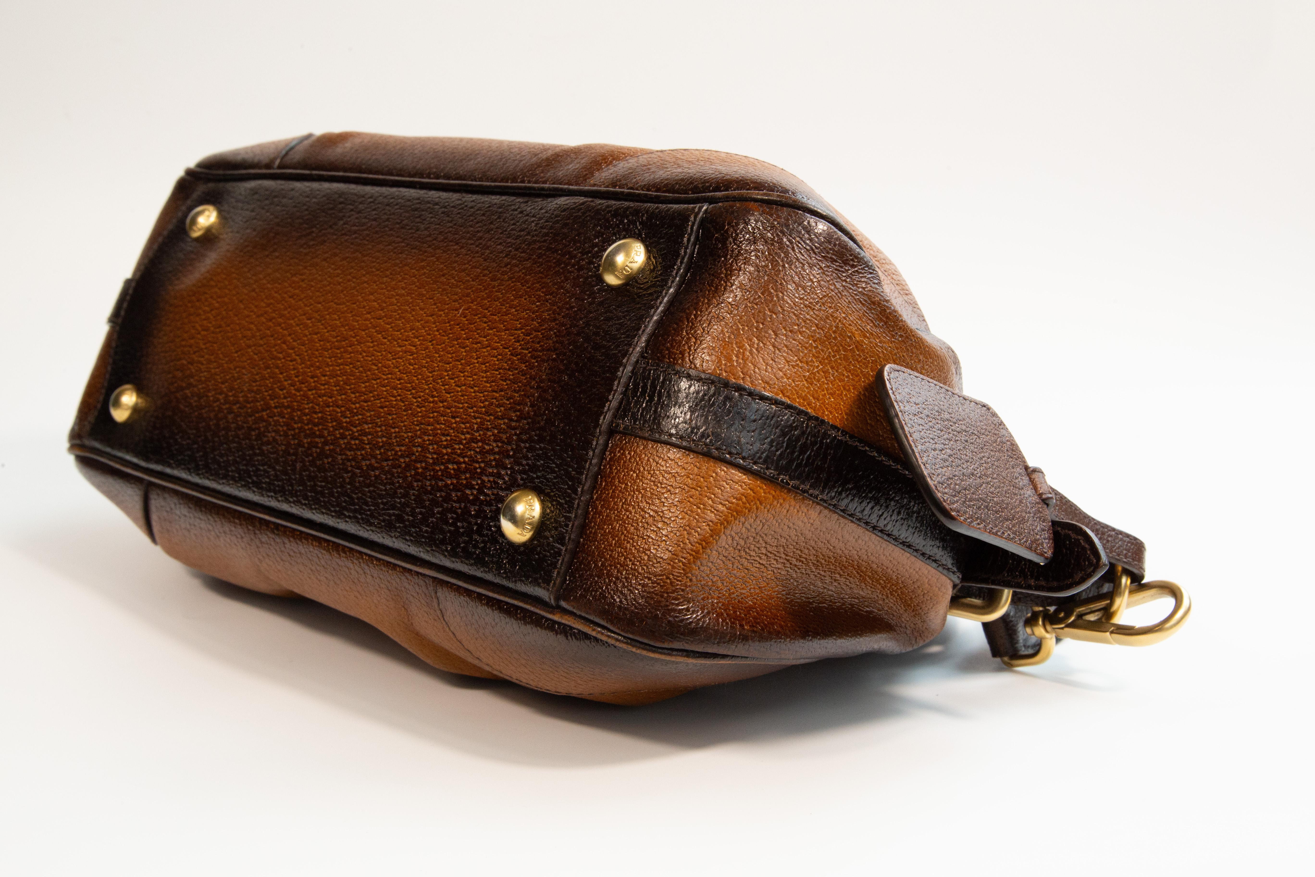 Prada Top Handle Bag Shoulder Bag in Brown Leather For Sale 8