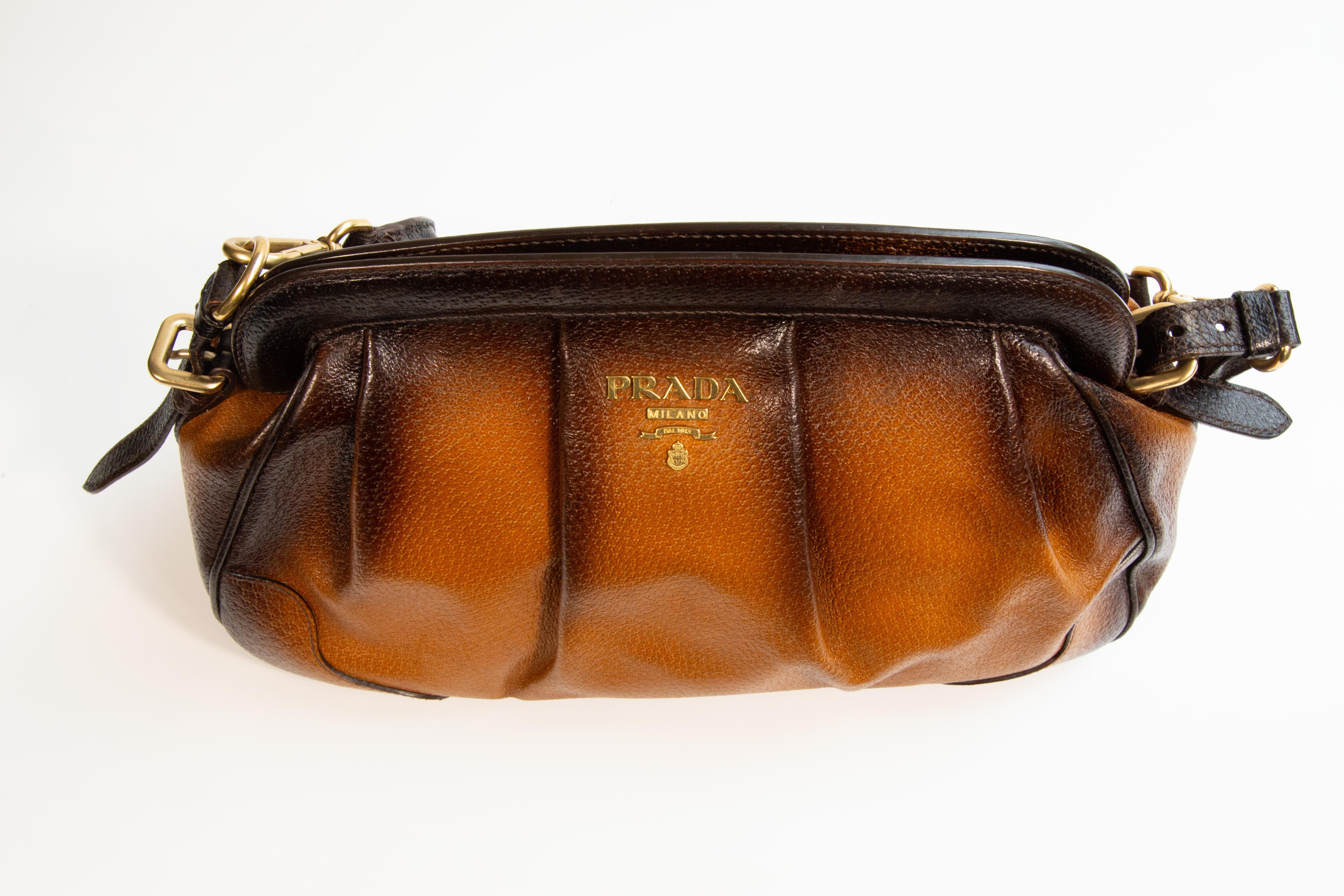 Prada Top Handle Bag Shoulder Bag in Brown Leather For Sale 10