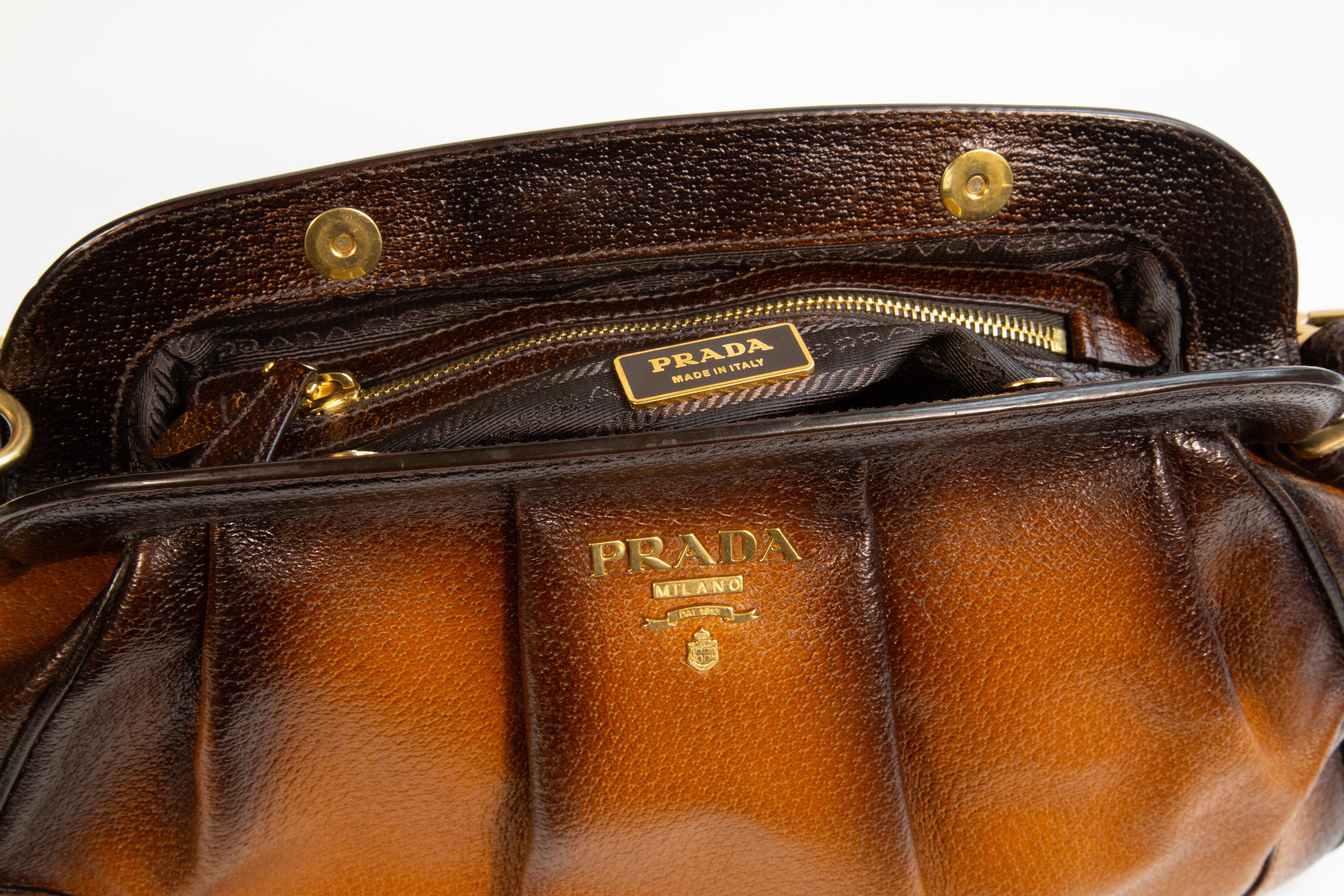 Prada Top Handle Bag Shoulder Bag in Brown Leather For Sale 11