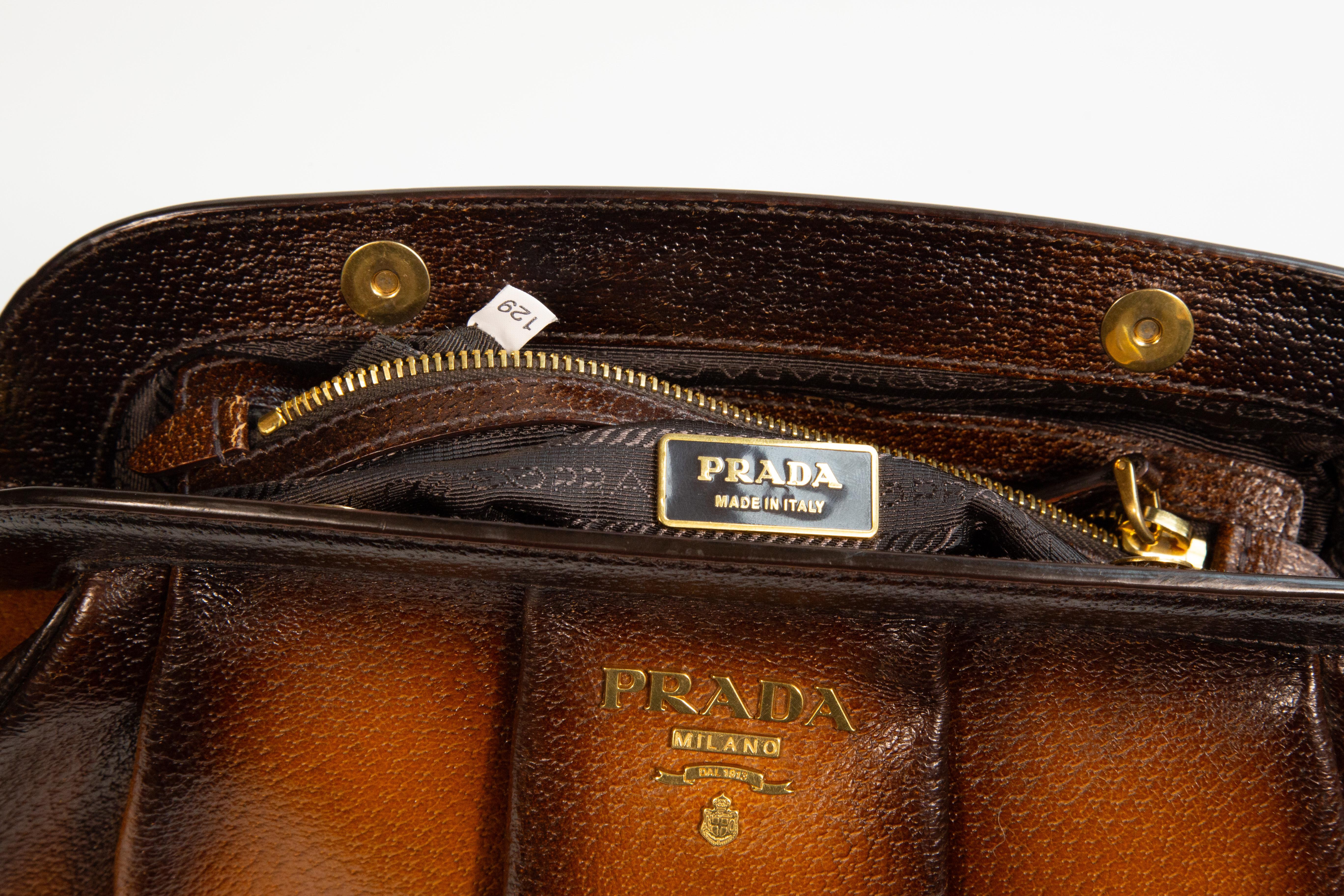 Prada Top Handle Bag Shoulder Bag in Brown Leather For Sale 12