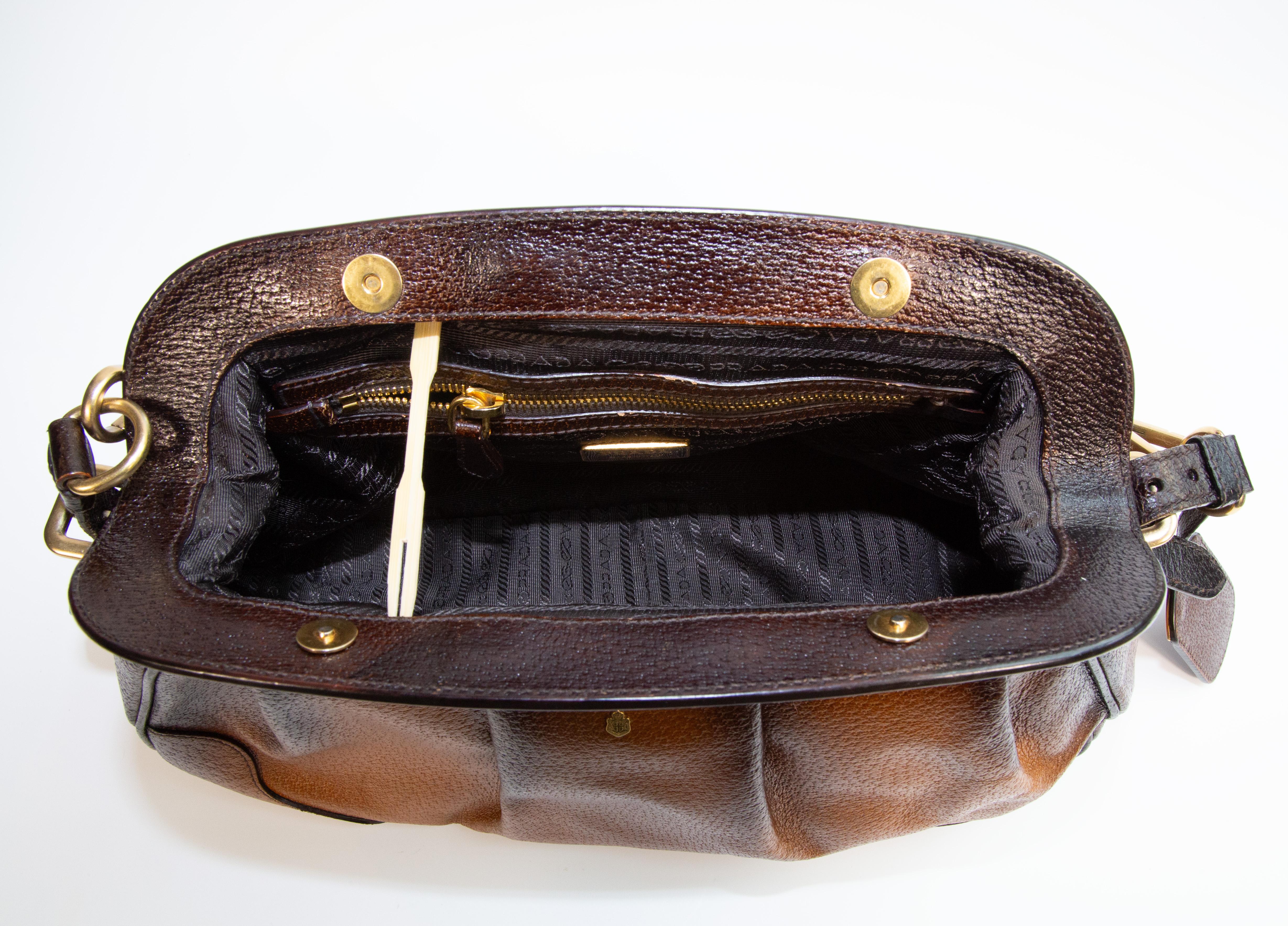 Prada Top Handle Bag Shoulder Bag in Brown Leather For Sale 13