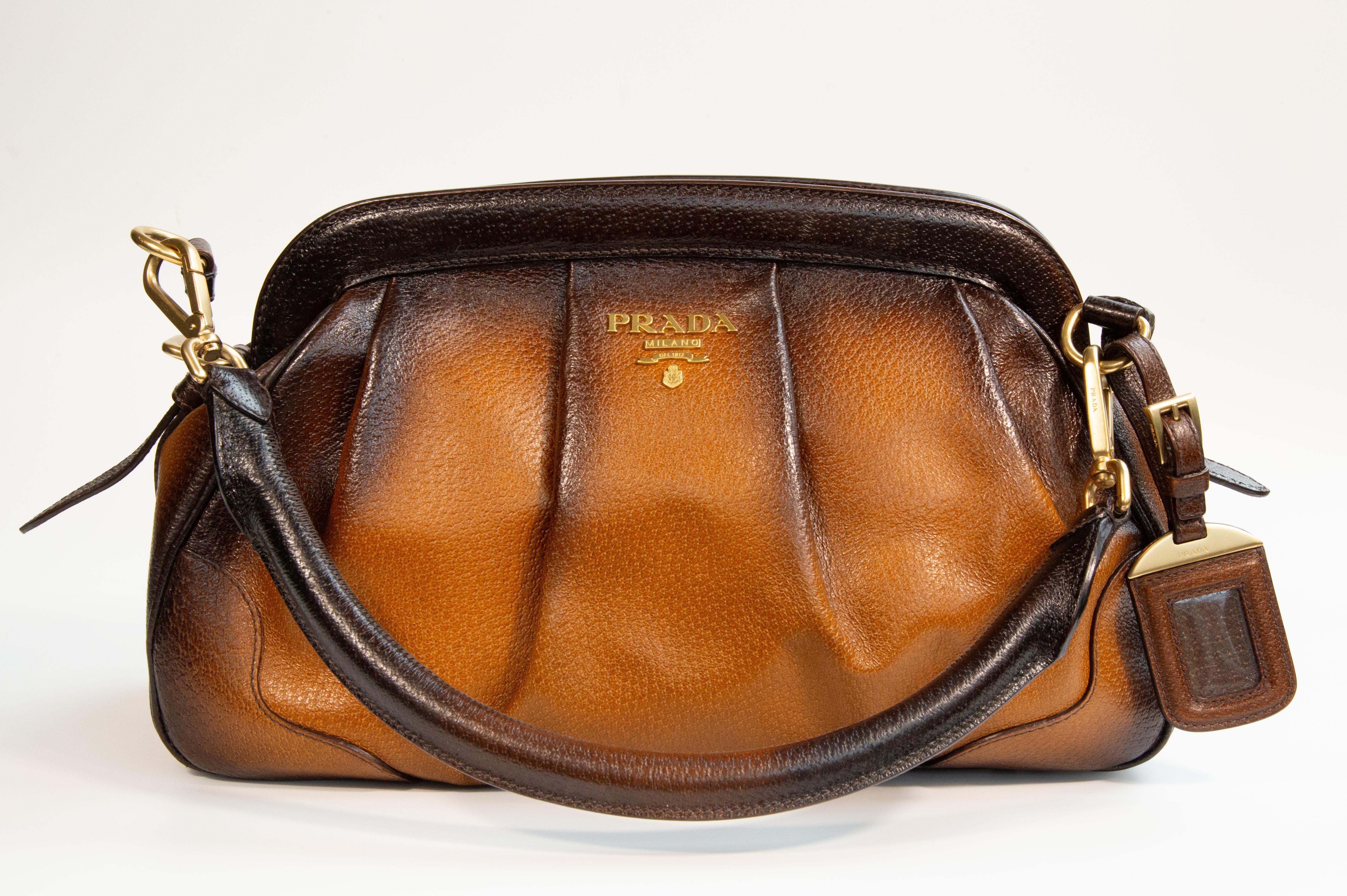 Women's or Men's Prada Top Handle Bag Shoulder Bag in Brown Leather For Sale