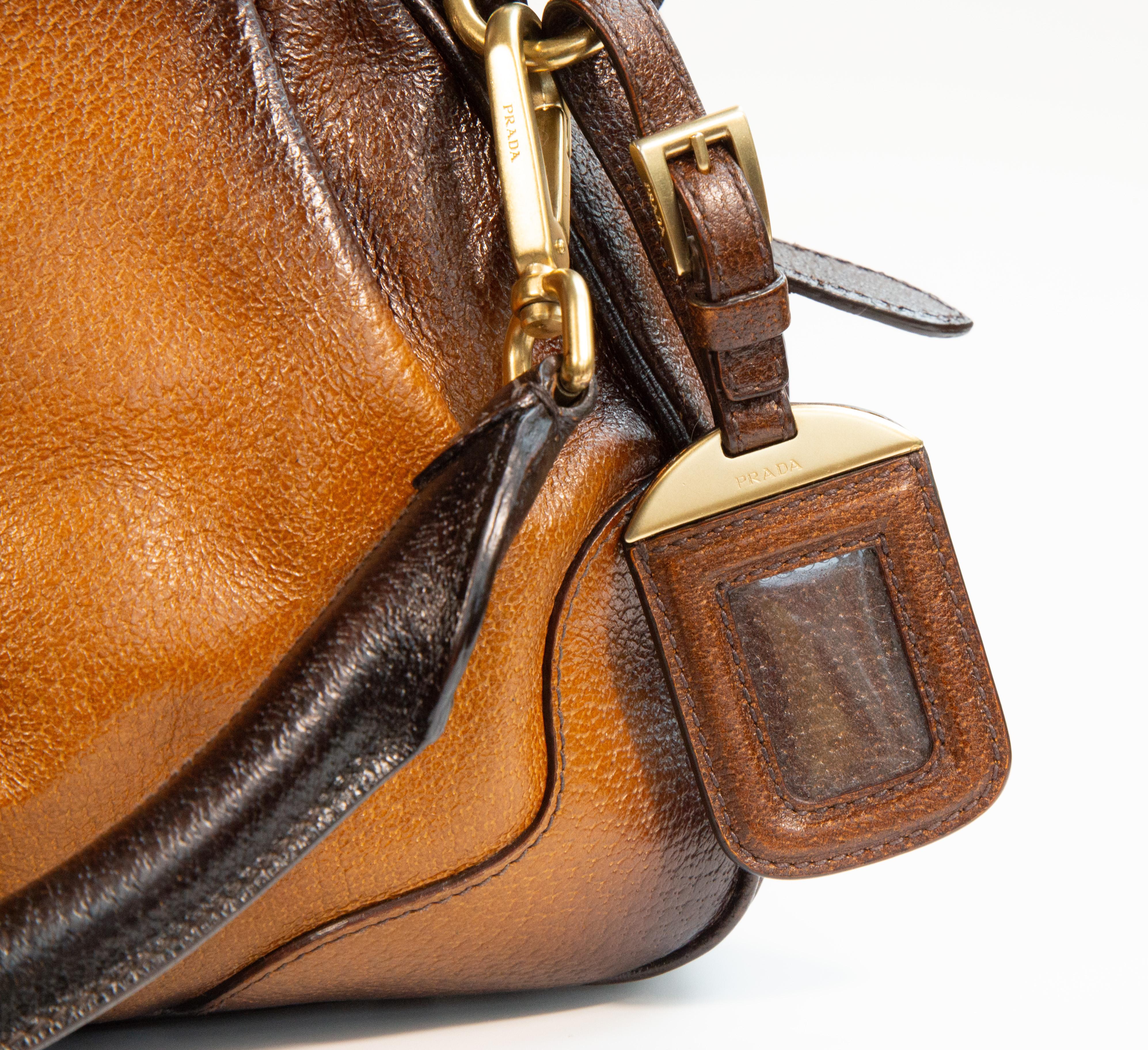 Prada Top Handle Bag Shoulder Bag in Brown Leather For Sale 1
