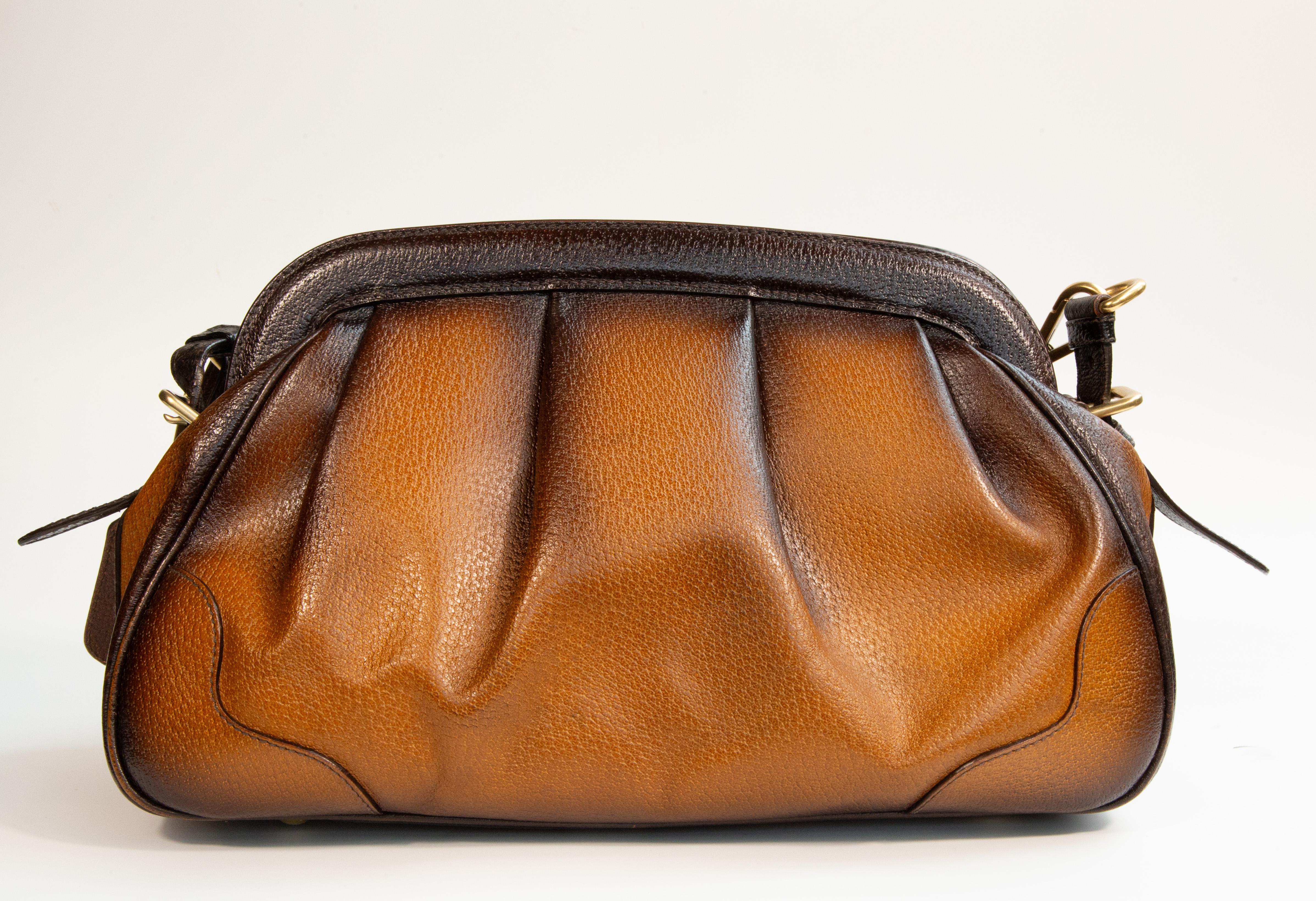 Prada Top Handle Bag Shoulder Bag in Brown Leather For Sale 2