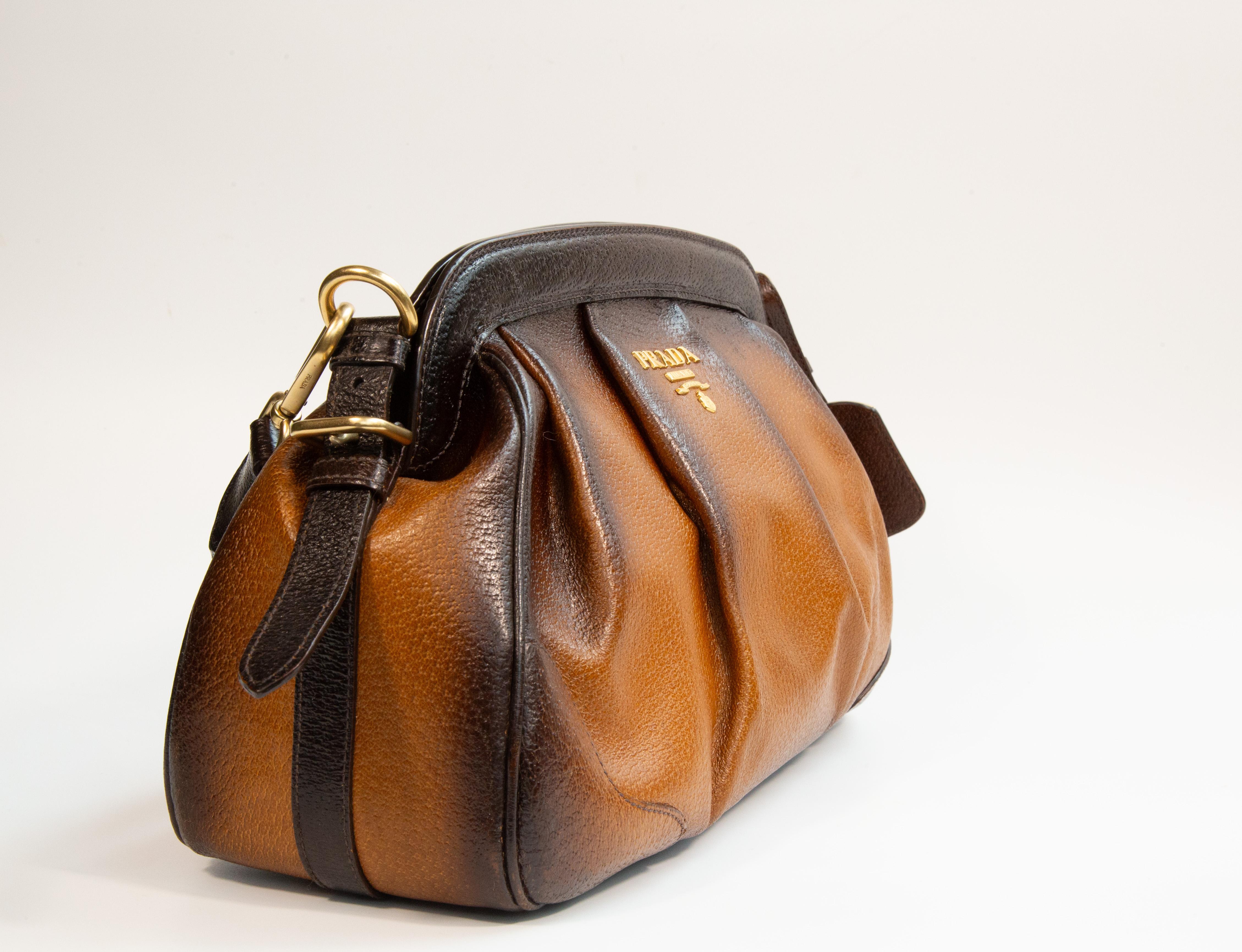 Prada Top Handle Bag Shoulder Bag in Brown Leather For Sale 3