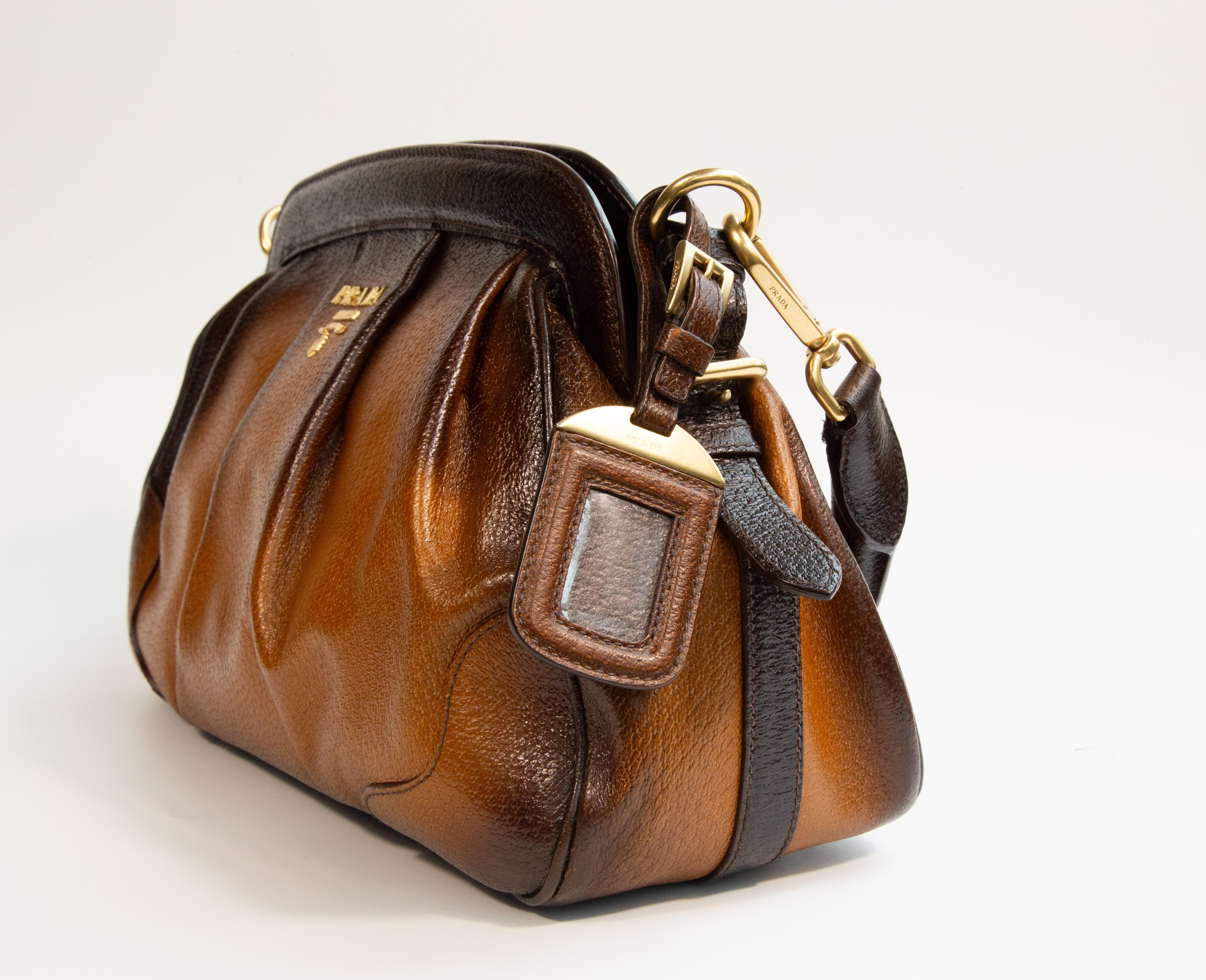 Prada Top Handle Bag Shoulder Bag in Brown Leather For Sale 4
