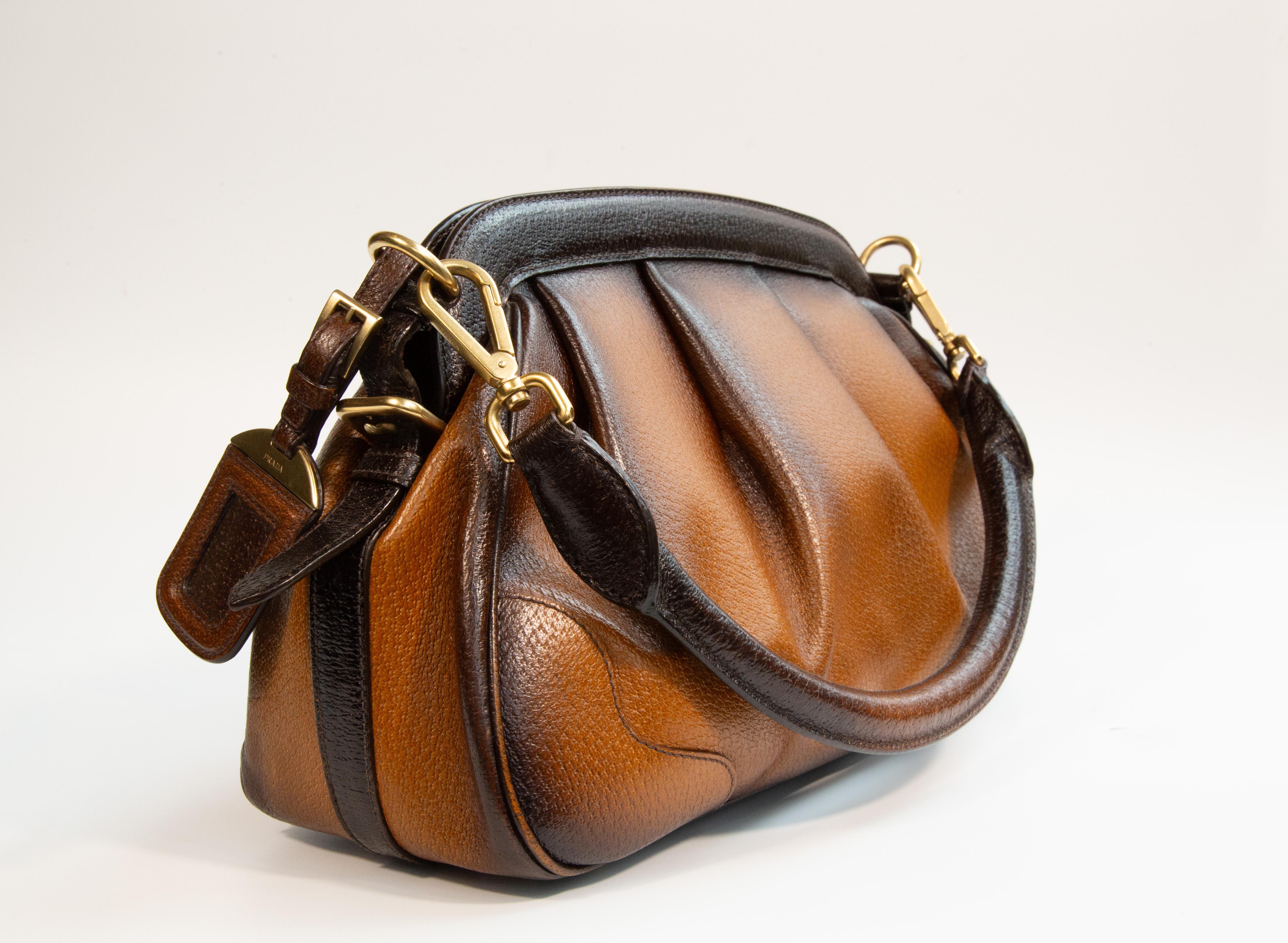 Prada Top Handle Bag Shoulder Bag in Brown Leather For Sale 5