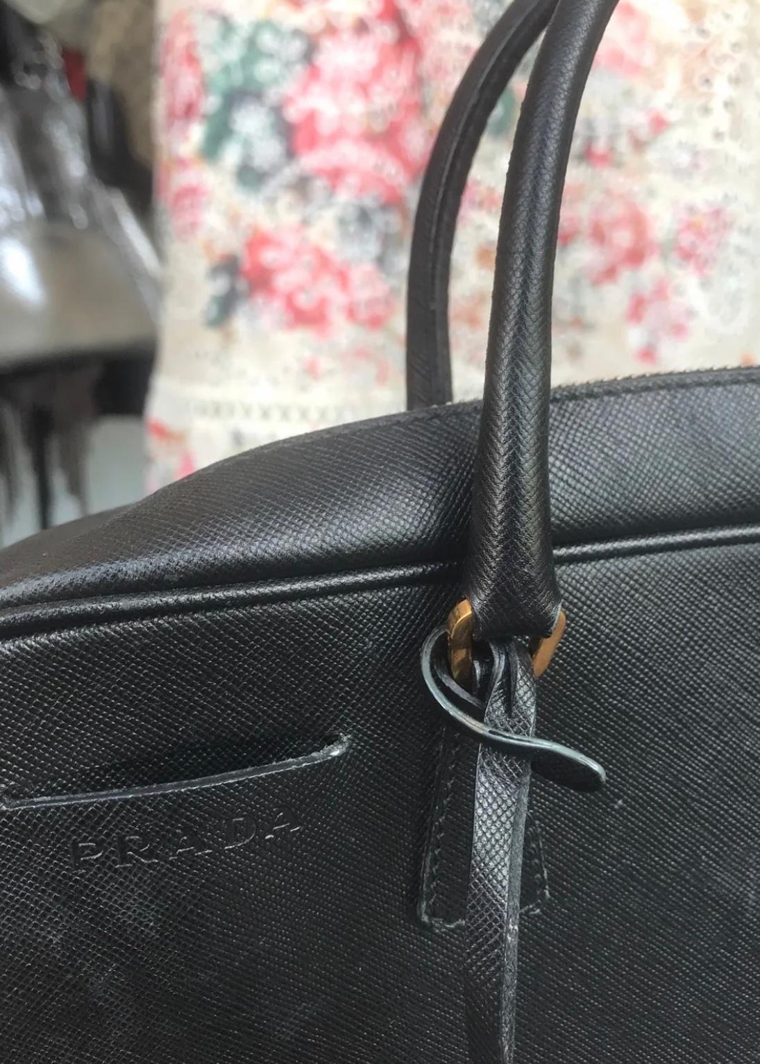 Black Prada Top Handle Bag W/ Lock & Key For Sale