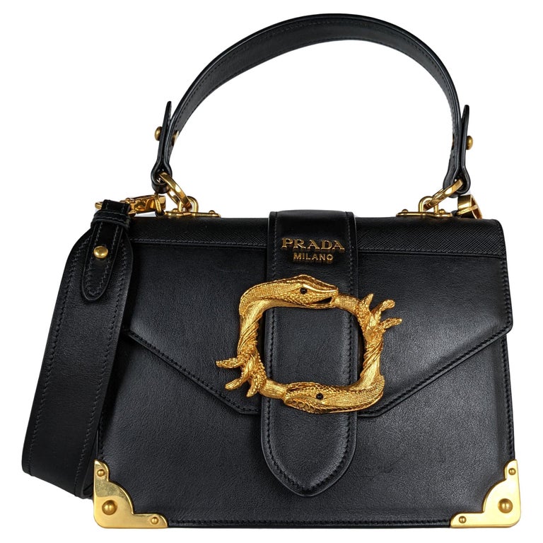 Prada Top Handle Cahier Animalier Serpent Snake Black Leather Shoulder Bag  For Sale at 1stDibs