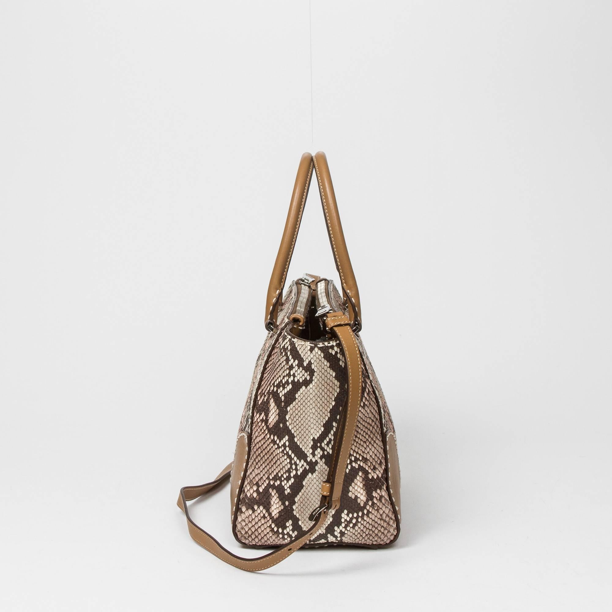 Women's Prada Tote in Beige/Ivory/Brown python leather