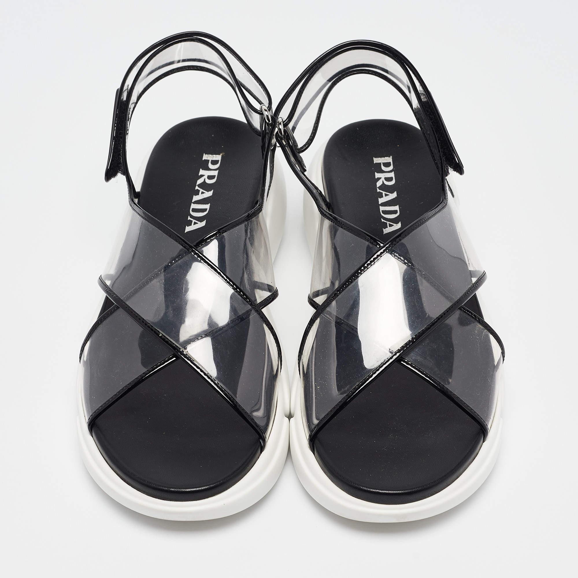 Gray Prada Transparent PVC Cloudbust Slingback Sandals Size 39