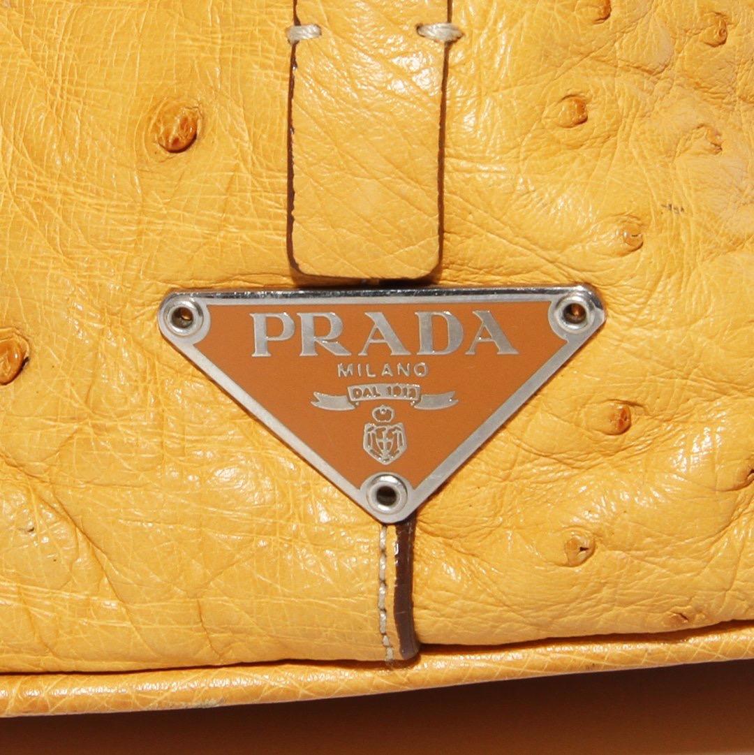 Orange Prada Trapazoid Ostrich Leather Handbag