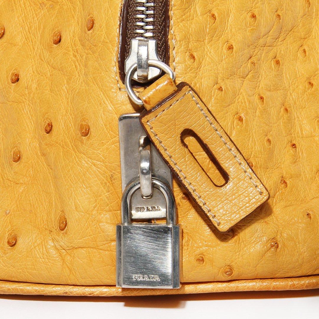 Prada Trapazoid Ostrich Leather Handbag In Good Condition In Los Angeles, CA