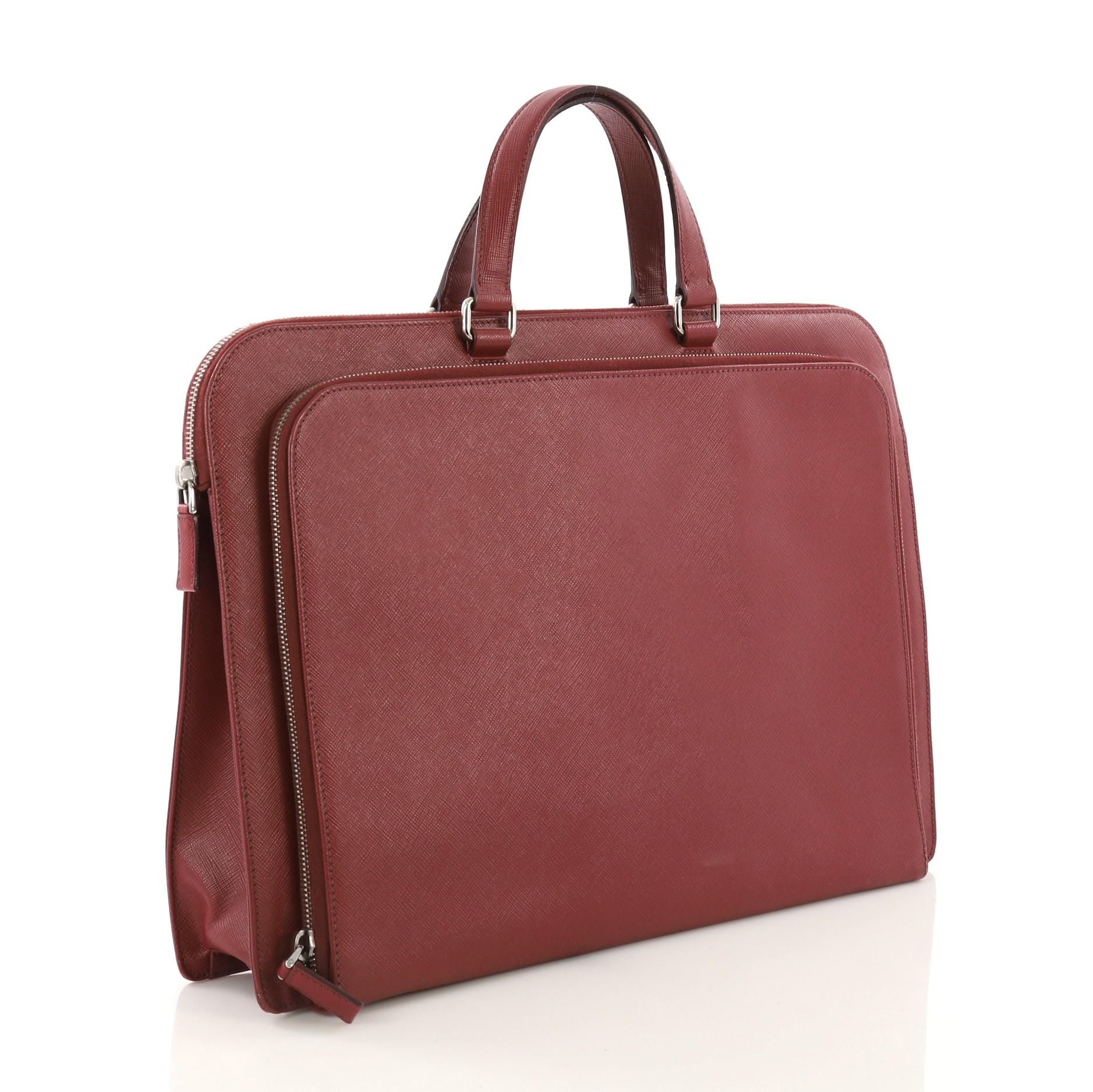 Brown Prada Travel Briefcase Saffiano Leather