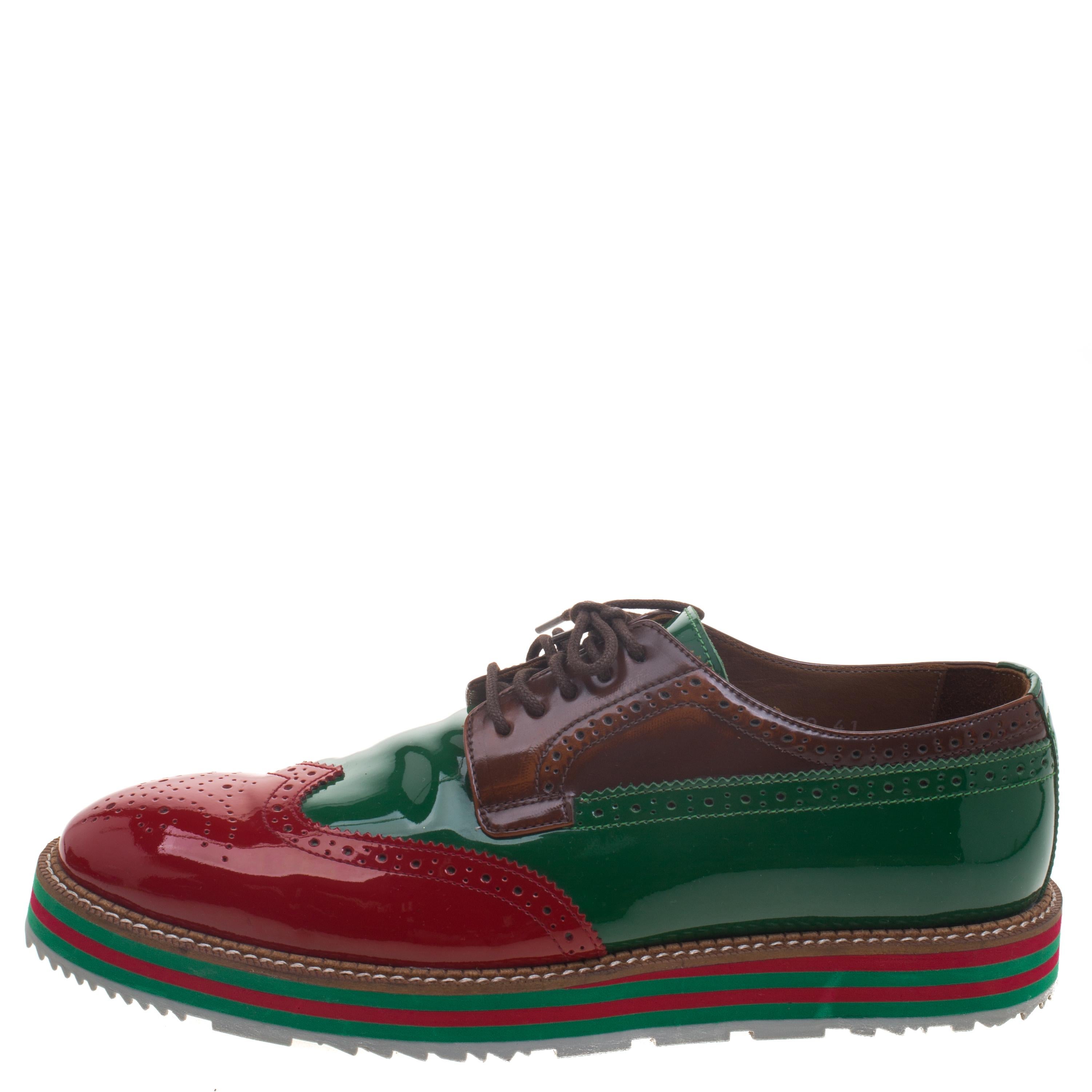 Men's Prada Tri Color Brogue Leather Wingtip Derby Size 41