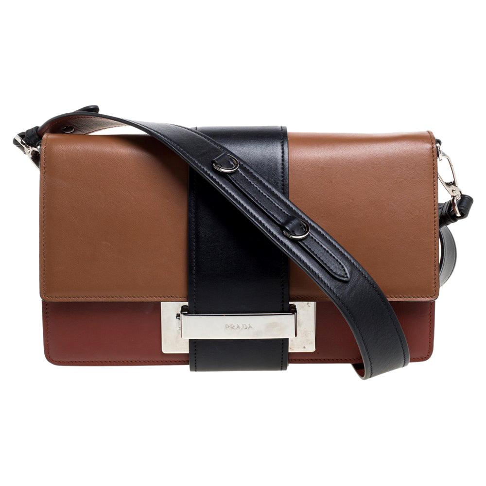 Prada Tri Color Leather Ribbon Flap Crossbody Bag