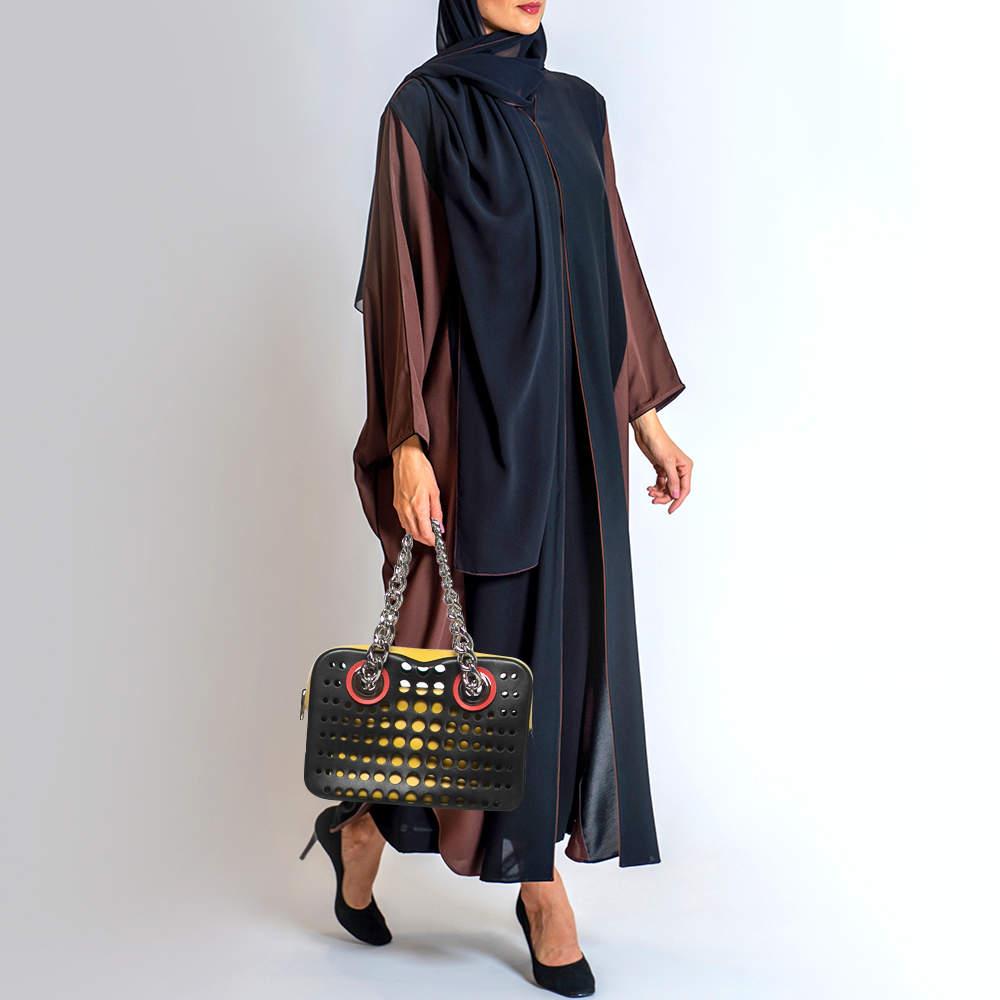 Prada Tri Color Perforated Leather City Fori Chain Bag In Good Condition In Dubai, Al Qouz 2