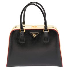 Prada Tri Color Saffiano Patent Leather Pyramid Frame Satchel