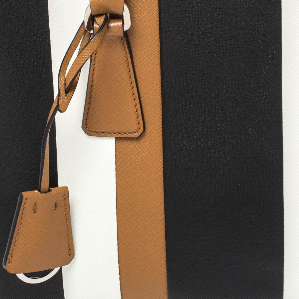Prada Tri Color Striped Saffiano Leather Small Double Zip Tote 6