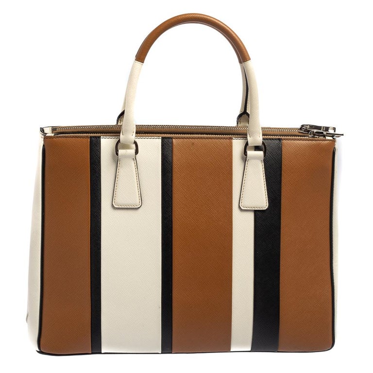 Prada Tri Color Stripped Saffiano Leather Zip Tote Bag at 1stDibs