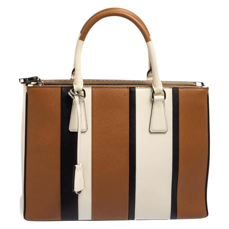 Prada Tri Color Stripped Saffiano Leather Zip Tote Bag at 1stDibs