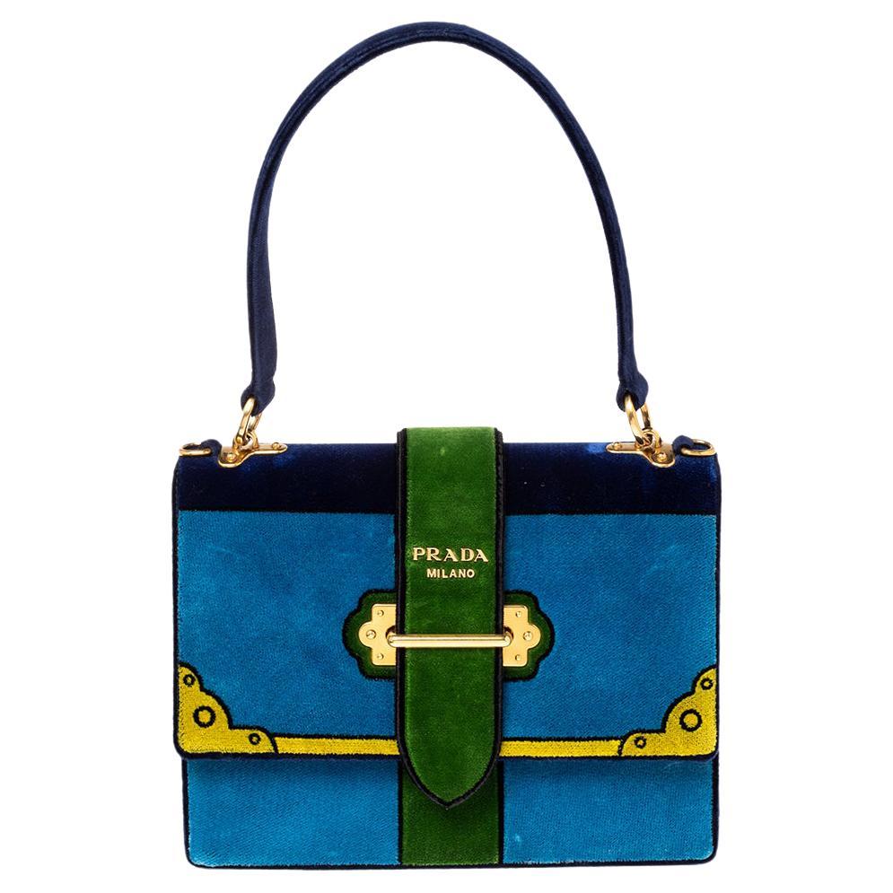 Prada Tri Color Velvet Cahier Top Handle Bag