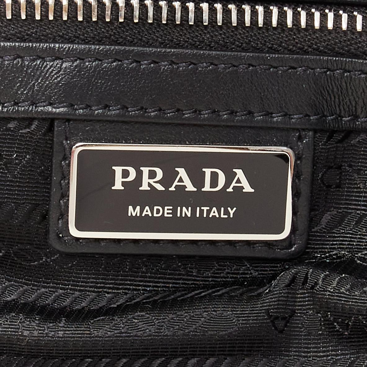 PRADA Triangle black textured leather big logo large messenger shoulder bag For Sale 6